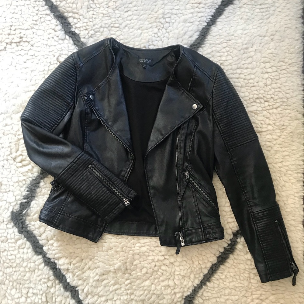 Size 4 Black faux leather jacket by TOPSHOP